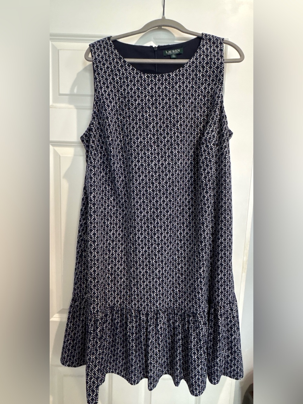 Lauren Ralph Lauren Navy Geometric Print Fully-Lined Dress with Pockets Size 16W